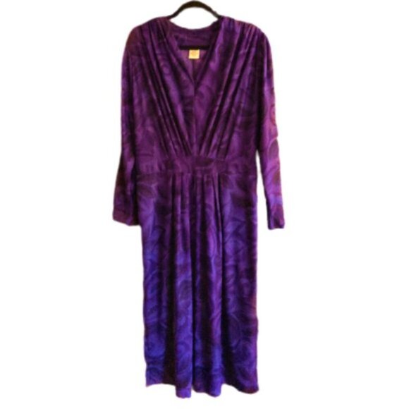 Vintage 80s midi rouched dress in great color - Picture 9 of 14